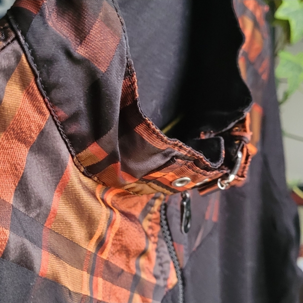 Cyberpunk ☣️ Orange Plaid High Collared Long Sleeve Shirt 🦇